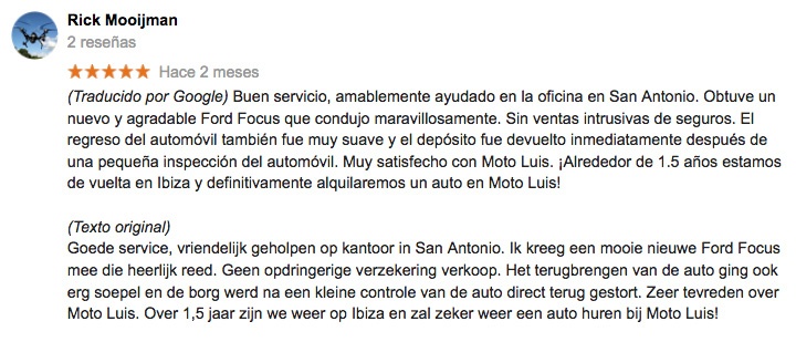 customer reviews rent a car ibiza moto luis